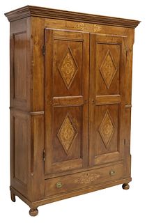 ITALIAN MARQUETRY INLAID WALNUT VESTMENTS ARMOIRE