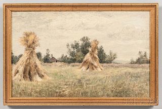 Albert Insley (New York/New Jersey, 1842-1937)       Landscape with Haystacks.