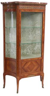 FRENCH LOUIS XV STYLE MARBLE-TOP VITRINE CABINET