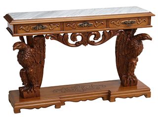 CONTINENTAL MARBLE-TOP CARVED EAGLE CONSOLE TABLE