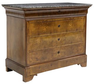 LOUIS PHILIPPE PERIOD MARBLE-TOP BURLWOOD COMMODE