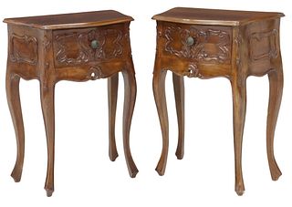 (2) LOUIS XV STYLE CARVED WALNUT NIGHTSTANDS