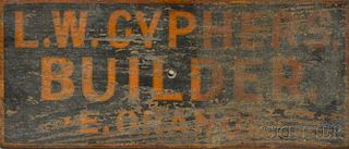 "L.W. Cyphers Builder" Stenciled Wooden Sign