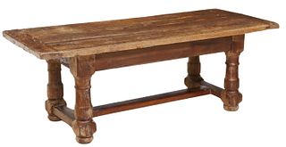 FRENCH PROVINCIAL OAK PLANK-TOP COFFEE TABLE