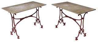 (2) FRENCH MARBLE-TOP CAST IRON BISTRO TABLES