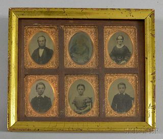 Six Ninth-plate Ambrotype Portraits in a Common Frame