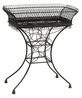 PAINTED WROUGHT IRON WIRE PLANTER/ JARDINIERE