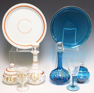 (8) OPALINE & BLUE GLASS DRESSER VANITY SETS