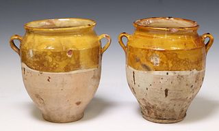 (2) FRENCH YELLOW-GLAZED EARTHENWARE CONFIT POTS