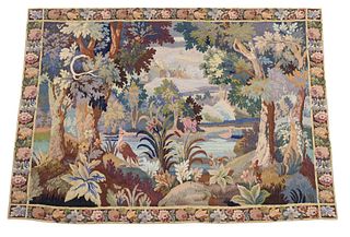 AUBUSSON STYLE HAND-WOVEN VERDURE TAPESTRY