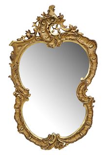 FRENCH LOUIS XV STYLE GILTWOOD BEVELED MIRROR