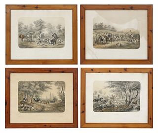 4) AFTER DEVANSAYE LITHOGRAPHS STAG HUNTING SCENES