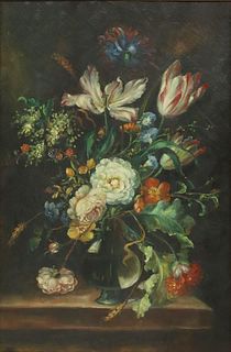 DUTCH STYLE STILL LIFE PAINTING VASE OF FLOWERS
