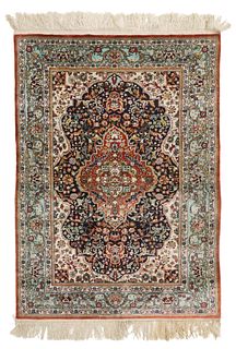 HAND-TIED CHINESE FRINGED SILK RUG, 3' X 2'