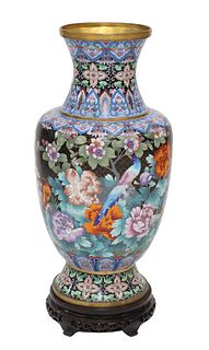 LARGE CHINESE CLOISONNE VASE WITH STAND, 30"H