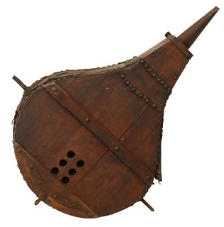 LARGE FRENCH OAK & LEATHER BLACKSMITH'S BELLOWS