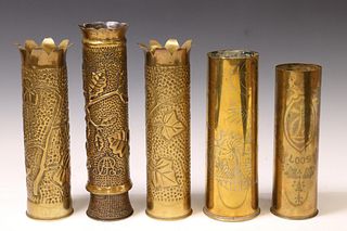 5) FRENCH WWI-ERA TRENCH ART ARTILLERY SHELL VASES