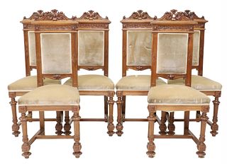 (6) FRENCH CARVED WALNUT UPHOLSTERED SIDE CHAIRS