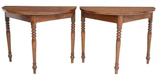 (2) CONTINENTAL DEMILUNE TABLES ON TURNED LEGS