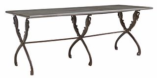 FRENCH EMPIRE STYLE STONE-TOP IRON SWAN TABLE