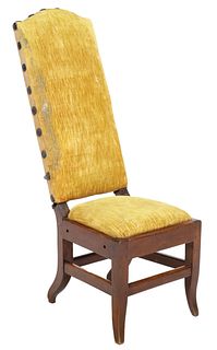 FRENCH UPHOLSTERED WALNUT FOLDING CHAIR, 19TH C.
