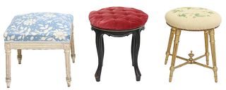 (3) FRENCH LOUIS XV & XVI STYLE UPHOLSTERED STOOLS