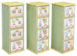 (3) DIMINUTIVE PAINT-DECORATED 4-DRAWER CABINETS