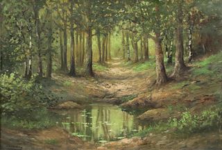 LUCIEN CHANAY (20TH C.) PAINTING FOREST LANDSCAPE