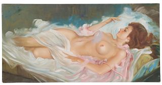 SIGNED OIL ON CANVAS PAINTING RECLINING NUDE