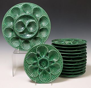 (13) FRENCH FAIENCE OYSTER PLATES & PLATTER