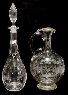 (2) CONTINENTAL CUT & ETCHED GLASS DECANTERS