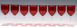 (8) RUBY RED & COLORLESS CRYSTAL WINE GLASSES