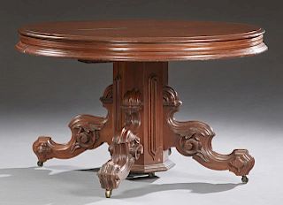 American Victorian Carved Mahogany Dining Table, 1