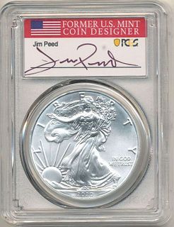 2020(S) American Silver Eagle PCGS MS70 First Day Of Issue Signed By Jim Peed
