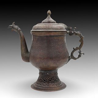 An Islamic Kashmiri Water Samovar or Kettle from the 19th Century made from Copper and Adorned with Exquisite Arabic Inscriptions. 