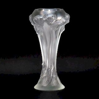 Lalique Clear Crystal Pompons Vase in Fitted Box