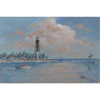 Dudley Hawkins, American (20th C) Watercolor on paper "Lighthouse" Signed lower right