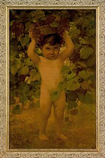 Oil on canvas portrait of a young Bacchus, early/m