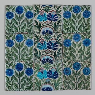 Set of Six William De Morgan Tiles with Cornflower Design