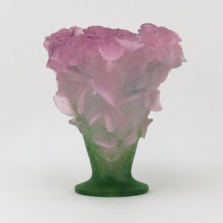 Large Daum Pate de Verre Rose Vase