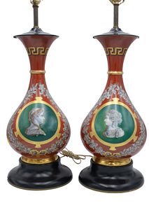 Pair of 19th Century Portrait Vases