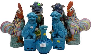 Seven Piece Turquoise Glazed Foo Dog Pottery Group