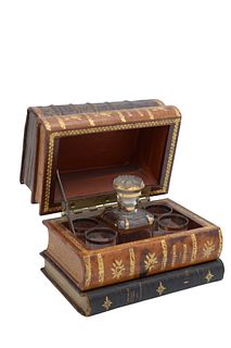 Novelty Book Form Box Having Gilt Decanter with Four Glasses
