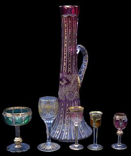 Large Grouping of Moser style Bohemian Glass Stems