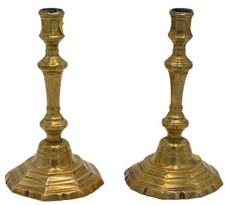 Pair Early Continental Brass Candlesticks