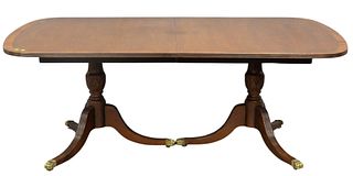Mahogany Double Pedestal Banded Inlay Dining Table