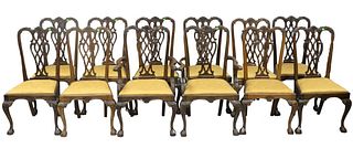 Set Of 12 Mahogany Chippendale Style Dining Chairs