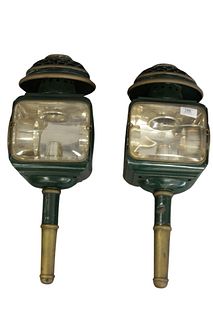 Pair of Antique Green Carriage Lights