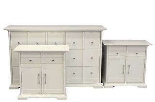 Four piece lot Contemporary Broyhill White Triple Chest