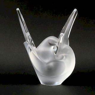 Lalique France Crystal Sylvie Swan Flower Frog/Vase